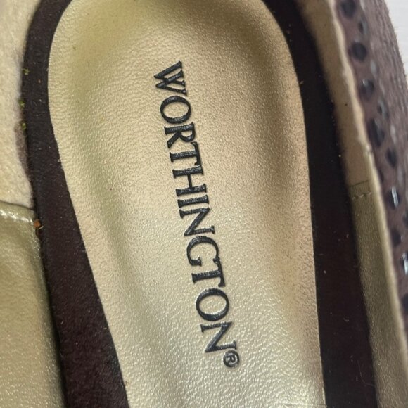 Worthington Faux Snakeskin Pointed Toe Flats Womens 11M Brown Leather Upper - Picture 6 of 7